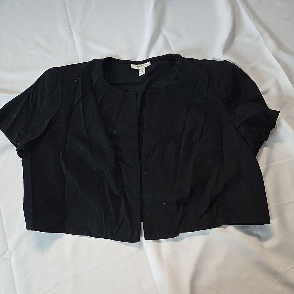 Dress Barn Womens Pleated Layering Top 14/16 Black Open Front Cropped Minimalist